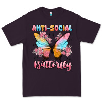 Plum anti social butterfly Premium Tee - MaliasSmallBusiness