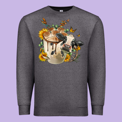 Black And White Cow Coffee Premium Sweatshirt Designed By Fadigitalartstudio