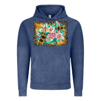 Vintage Denim bees and lilies with leopard Vintage Hoodie - Artiststas