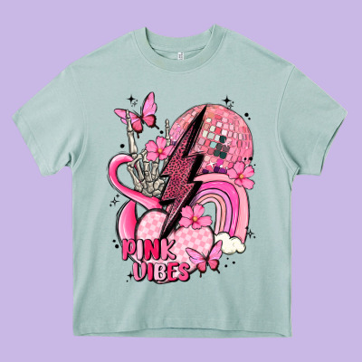 Pink Vibes Heavy Core Tee Designed By Maliassmallbusiness