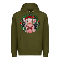 Army Green Sitting Pig Christmas Premium Hoodie - RanaPortraitStore
