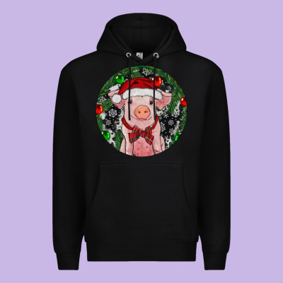 Sitting Pig Christmas Premium Hoodie Designed By Ranaportraitstore