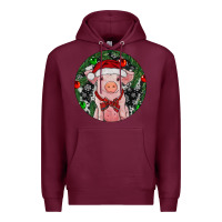 Burgundy Sitting Pig Christmas Premium Hoodie - RanaPortraitStore