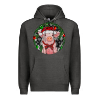 Charcoal Heather Sitting Pig Christmas Premium Hoodie - RanaPortraitStore