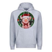 Heather Grey Sitting Pig Christmas Premium Hoodie - RanaPortraitStore