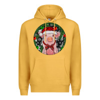 Mustard Sitting Pig Christmas Premium Hoodie - RanaPortraitStore