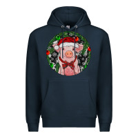 Navy Sitting Pig Christmas Premium Hoodie - RanaPortraitStore