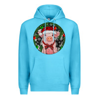 Ocean Blue Sitting Pig Christmas Premium Hoodie - RanaPortraitStore