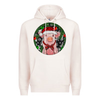 Pale Pink Sitting Pig Christmas Premium Hoodie - RanaPortraitStore