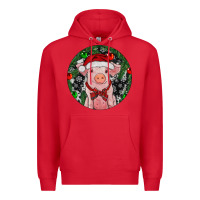 Red Sitting Pig Christmas Premium Hoodie - RanaPortraitStore