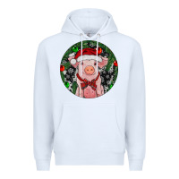 White Sitting Pig Christmas Premium Hoodie - RanaPortraitStore