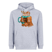 Heather Grey Winter Coffee Cup With Scarf Heavyweight Hoodie - FaDigitalArtStudio