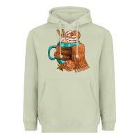 Matcha Winter Coffee Cup With Scarf Heavyweight Hoodie - FaDigitalArtStudio