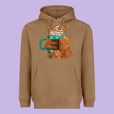 Winter Coffee Cup With Scarf Heavyweight Hoodie Designed By Fadigitalartstudio