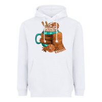 White Winter Coffee Cup With Scarf Heavyweight Hoodie - FaDigitalArtStudio