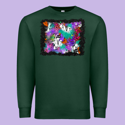 Halloween Ghost And Turquoise Glitter Background Premium Sweatshirt Designed By Bundleandbundleshop