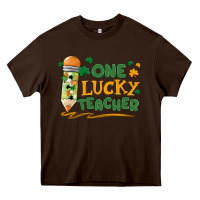 Chocolate Brown one lucky teacher Heavy Core Tee - MaliasSmallBusiness