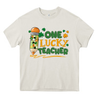 Cream one lucky teacher Heavy Core Tee - MaliasSmallBusiness