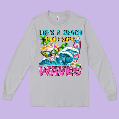 Life's A Beach Make Some Waves Long Sleeve Tee Designed By Nancycooperartshop