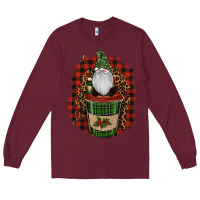 Burgundy Gnomes With Coffee Christmas Long Sleeve Tee - RanaPortraitStore