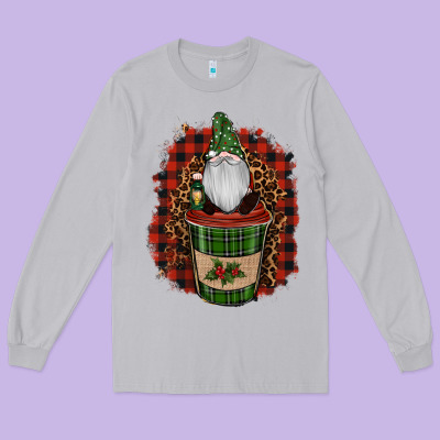 Gnomes With Coffee Christmas Long Sleeve Tee Designed By Ranaportraitstore