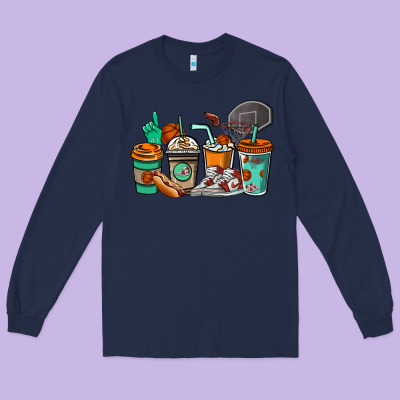 Basketball Coffee Cups Long Sleeve Tee Designed By Nancycooperartshop