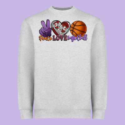 Peace Love Basketball Heavyweight Sweatshirt Designed By Howdyjamesfarm
