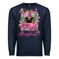 Navy Pink Christmas Truck Gnome Premium Sweatshirt - FaDigitalArtStudio