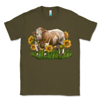 Army Green simmental bull with sunflowers Classic Tee - LillyAllenDesigns