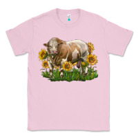 Bubblegum Pink simmental bull with sunflowers Classic Tee - LillyAllenDesigns