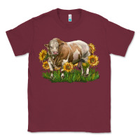 Burgundy simmental bull with sunflowers Classic Tee - LillyAllenDesigns