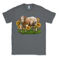 Charcoal Heather simmental bull with sunflowers Classic Tee - LillyAllenDesigns