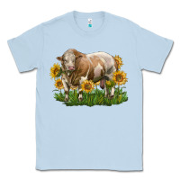 Dusty Blue simmental bull with sunflowers Classic Tee - LillyAllenDesigns
