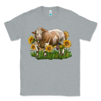 Heather Grey simmental bull with sunflowers Classic Tee - LillyAllenDesigns