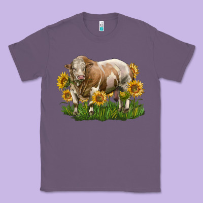 Simmental Bull With Sunflowers Classic Tee Designed By Lillyallendesigns