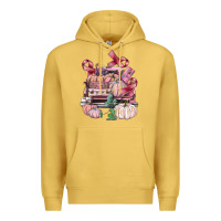 Antique Gold Breast Cancer truck with pumpkins Premium Hoodie - FaDigitalArtStudio