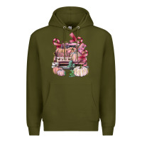 Army Green Breast Cancer truck with pumpkins Premium Hoodie - FaDigitalArtStudio