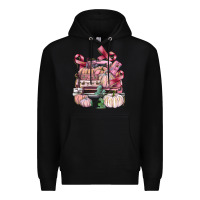 Black Breast Cancer truck with pumpkins Premium Hoodie - FaDigitalArtStudio