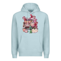 Blue Mist Breast Cancer truck with pumpkins Premium Hoodie - FaDigitalArtStudio
