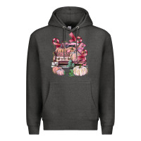 Charcoal Heather Breast Cancer truck with pumpkins Premium Hoodie - FaDigitalArtStudio