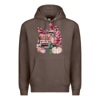 Coffee Breast Cancer truck with pumpkins Premium Hoodie - FaDigitalArtStudio