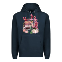 Navy Breast Cancer truck with pumpkins Premium Hoodie - FaDigitalArtStudio
