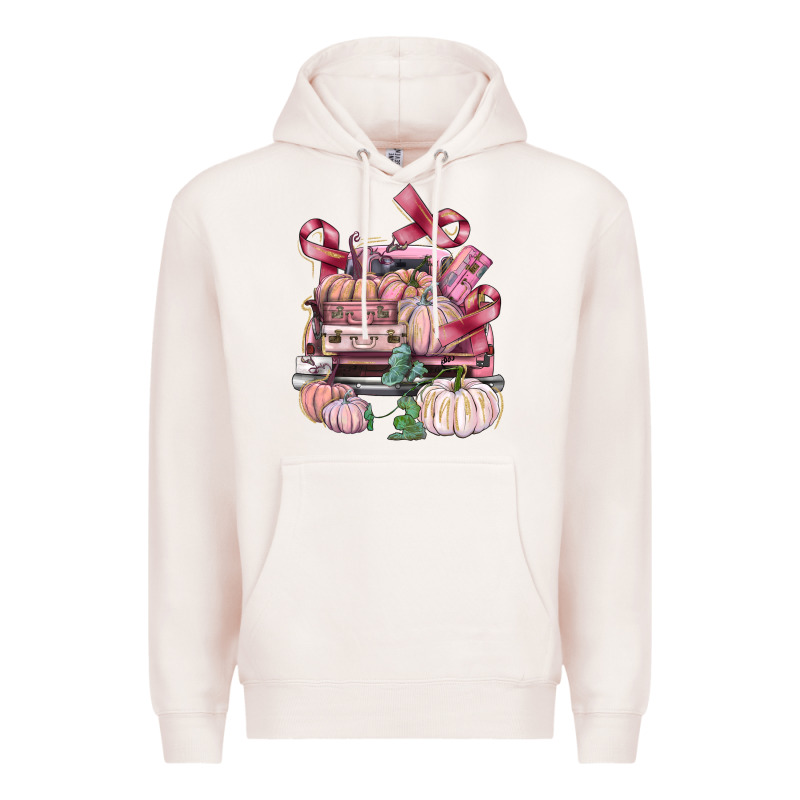 Breast Cancer Truck With Pumpkins Premium Hoodie by FaDigitalArtStudio | Teevron