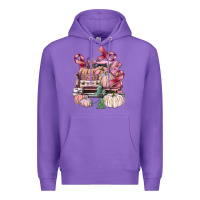 Purple Breast Cancer truck with pumpkins Premium Hoodie - FaDigitalArtStudio