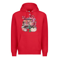 Red Breast Cancer truck with pumpkins Premium Hoodie - FaDigitalArtStudio