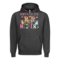 Charcoal Heather Happy Easter Heifers Zipper Hoodie - OliviaCreatesArt