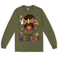 Army Green mardi gras school secretary afro messy bun Long Sleeve Tee - texasbilliewilder