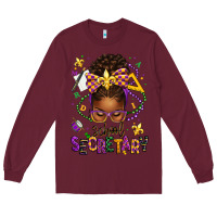 Burgundy mardi gras school secretary afro messy bun Long Sleeve Tee - texasbilliewilder