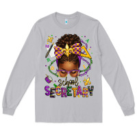 Mardi Gras School Secretary Afro Messy Bun Long Sleeve Tee | Teevron