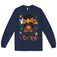 Navy mardi gras school secretary afro messy bun Long Sleeve Tee - texasbilliewilder